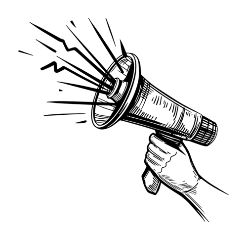 Una mano con un megafono che simboleggia il "dare voce" ai freelance.